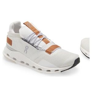 ISO white/white Women’s cloudnova (On Clouds). In a 7 or 7.5